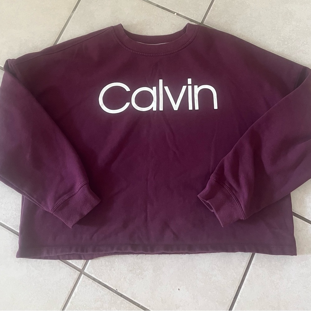 Calvin Klein Burgundy Cropped Pullover Sweatshirt Size M youth